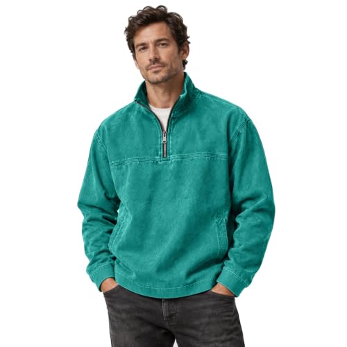 Men's Denim Shirt Washed Vintage 1/4 Zip Pullover Top Denim Blouse - image 1