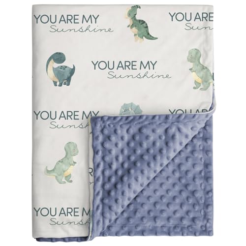 CIVARUA KIDS Dinosaur Baby Blankets for Boys, Super Soft Newborn Nursery Blanket with Double Layer Dotted Backing - Blue Babies Minky, Cozy Printed...