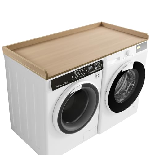 Kaboon Washer Dryer Countertop, Melamine Countertop with Edge Rails - 27.5" Depth x 54" Width Laundry Room Organization, Light Walnut