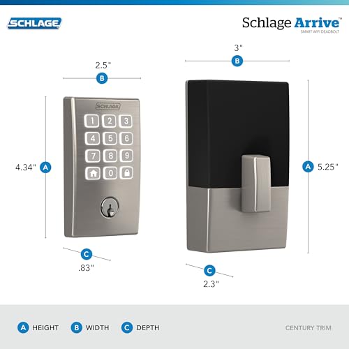 Image of Schlage Arrive Smart WiFi Deadbolt Lock with Remsen Trim, Satin Nickel | Keyless entry door lock, Push button keypad, Built-in app control, Alexa, Google Home & Ring compatible, Certified security