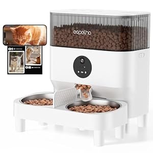Automatic Cat Feeder for 2 Cats with Camera: Automatic Food Dispenser with Elevated- 2.4G WiFi HD Video and Night Vision| Dual Auto Feeder with 2-Way Audio| Timed Pet Feeder for Multi Cats