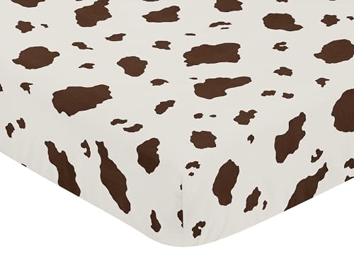 Image of Sweet Jojo Designs Cow Print Girl Boy Gender Neutral Unisex Baby Fitted Crib Sheet Infant Newborn Nursery Toddler Bed Room Standard Mattress Brown Vintage Animal Print for Western Cowgirl Southwest