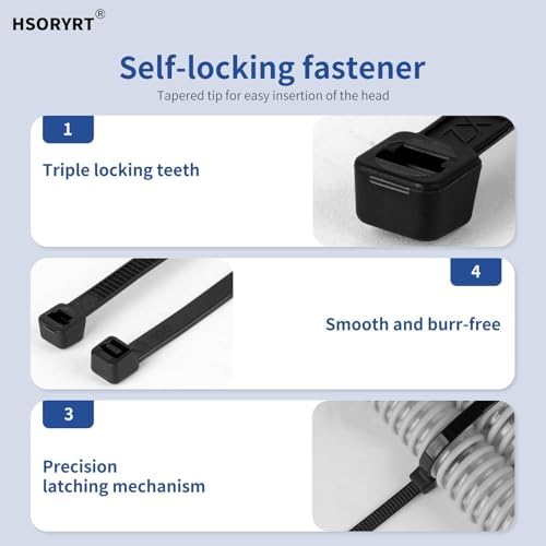Hsoryrt Cable Zip Ties 6 inch, 1000pcs Cable Ties Black, 40lbs Multi-Purpose Self-Locking Nylon Small Cable Management, UV Resistant Wire Ties, 150mm / 15cm Plastic Ties for Home, Garden, Workshop - 3