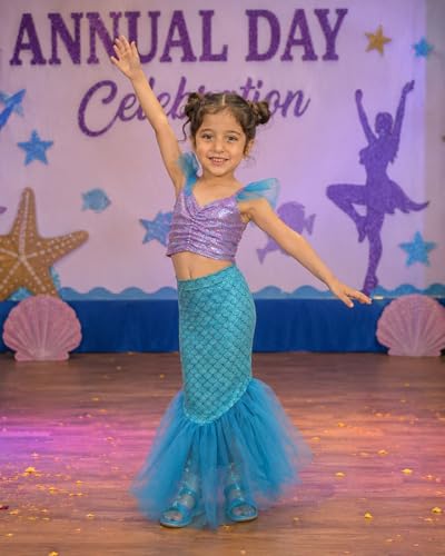 Image of BookMyCostume Girls Fancy Dress & Costume Collection - Mermaid Outfits Set & Rainbow Sequin Dresses - Princess, Kids Birthday, School Annual Day & Role-Play Costumes for Girls