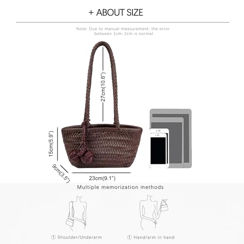 Woven Shoulder Bag for Women, Mini Hobo Purse, Cute Bucket Totes, Small Underarm Bags, Beach Top-handle Handbag3