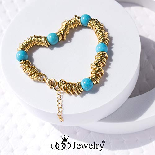 555Jewelry Stainless Steel Extendable Charm Discs & Beads Bracelet for Women3