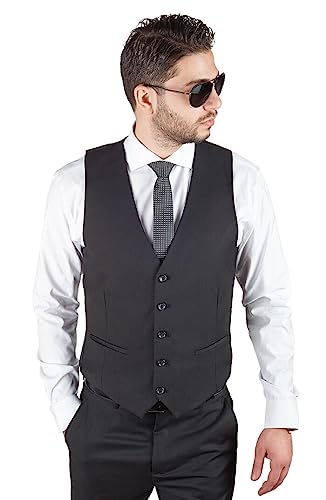 AZAR MAN Slim Fit 3 Piece Vested Solid Black 2 Button Notch Label4