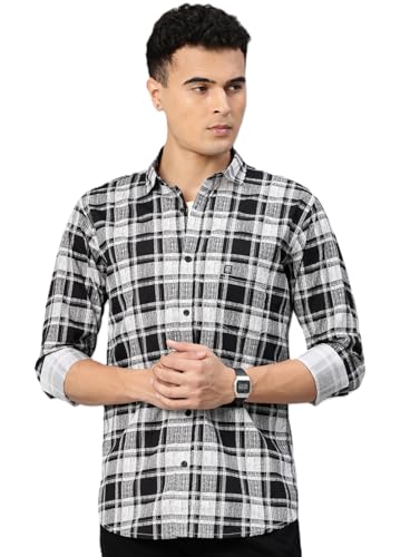 Image of Majestic Man Stylish Slim Fit Cotton Spread Collar Checked Casual Shirt