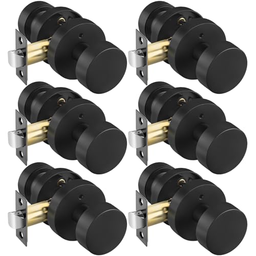 Image of Goldenwarm Black Door Knobs Interior Privacy, Zinc Alloy Keyless Matte Black Door Knobs for Bedroom Bathroom, Heavy Duty Interior Door Knob - Adjustable & Reversible (6 Pack)