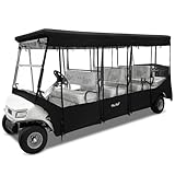 WEIMELL Golf Cart Enclosure 8 Passenger Fit for Club Car Villager 8 Seater Driving Rain Cover 4-Sided Clear Window Roll-up Zipper Door Waterproof Windproof Covers 600D Black
