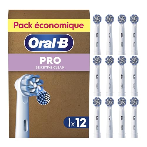 Oral-B Brossettes de Rechange Sensitive Clean, lot de 12, Blanches – Recharges Brosse à Dents Électrique Pro avec des Brins Ultra Doux pour les Gencives...