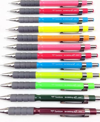 Image of Tombow Sh-300 Grip Mechanical Pencil|Tip size 0.5mm, 0.7mm and 0.9mm|Ideal for Students,Adults, Home, School, Office, Stationery Use|Writing, Sketching, Drawing,Mandala Art|White Set of 3 Pencils