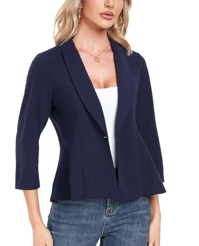 Blazer for Women Open Front Ruffle Office Work Business Casual Lightweight Suit Jacket Button Blazer 20254