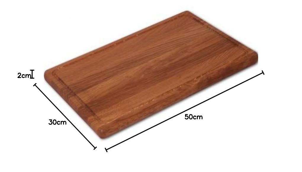 HOFMEISTER® Planche à découper rectangulaire en chêne, 50 cm, grande planche à découper avec rigole à jus, surface de découpe robuste d'origine européenne, planche de cuisine professionnelle