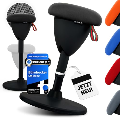 SteinLife Bürohocker Ergonomisch [TESTSIEGER] Stehhocker Höhenverstellbar [58-83cm] Ergonomischer Hocker für Büro [Schwingeffekt] Wackelhocker Sitzhocker | Arbeitshocker rutschfest Rund