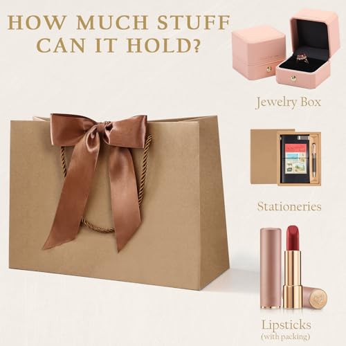 Image of JMANNI Brown Gift Bags with Handles, 13 inch Medium Gift Bags with Tissue Paper