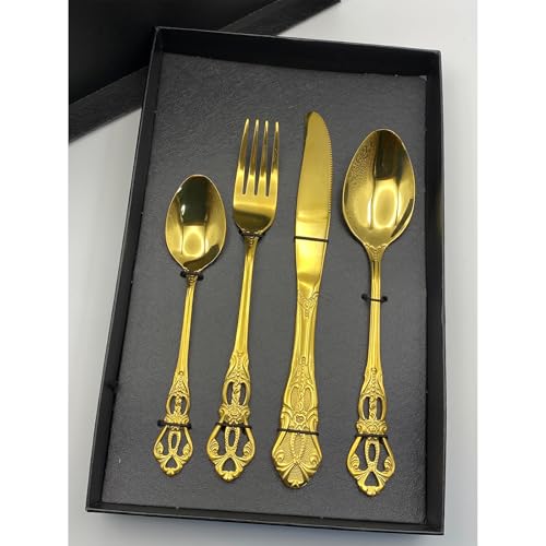 CAMPHOME 12-Piece Vintage Gold Flatware Set For 3, Vintage Ornate