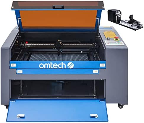 OMTech CO2 60W Laser Engraver with Chuck Rotary Axis, 16x24 Inch Laser Engraving Machine with Ruida Controller 2 Way Pass Air Assist RDWorks Wheels, Laser Marking Etching Machine for Wood Acrylic More