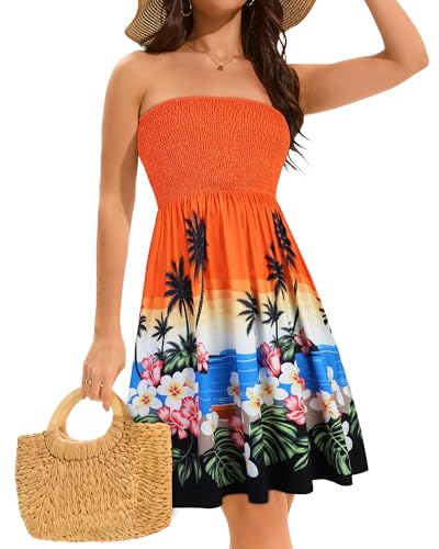 Image of elescat Summer Dresses for Women 2026 Strapless Casual Beach Cover Ups Tube Top Sundress