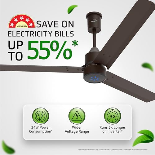 Image of V Guard Zenair Pro BLDC Ceiling Fan 1200 mm | BEE 5-Star Energy Saving | High-Speed BLDC Motor (370 RPM) | Remote Control with 6 Speeds | UI LED speed indicator | 2-Year Warranty | Matte Brown