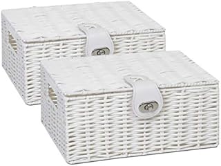 2 x Arpan Resin Woven Storage Hamper Basket Box with Lid & Lock (Black - Large)