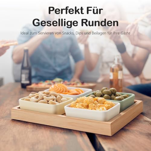 VETIN 3 * Dipschalen Set mit Brett Holz, Servierschalen Set, Snackschalen