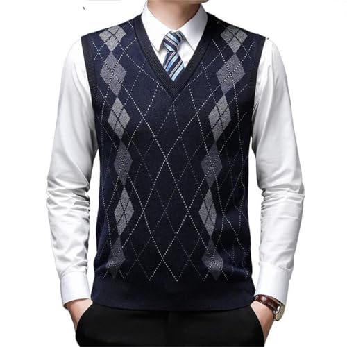 Men 25.2% Wool Knit Sleeveless Sweater Cardigan Tank V Neck For Checkered Casual Retro Vintage Vest2