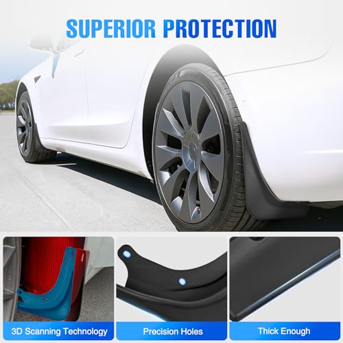 Image of Nilight Mud Flaps Splash Guards for Tesla Model 3 2017-2023 | No Drilling Precision Fit Exterior Accessories Heavy-Duty Splash Guards Protection, Front & Rear Set