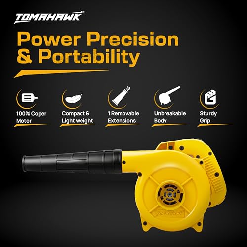 Image of TOMAHAWK T80 Electric Blower - Professional Air Blower - 16500rpm 600W Air Blower Machine - for Cleaning Dust at Home, Office, Car | Leaf Blower for Home, Workshop & Professional Use