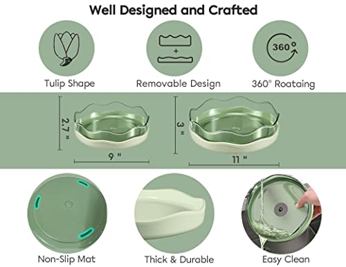 [2 Pack] Lazy Susan Organizer With Removable Bins, Non-Skid Lazy Susan Turntable For Cabinet Refrigerator, Rotating Turntable Organizer For Pantry Countertop Cupboard Kitchen Bathroom, 9" & 11", Green #TOP4