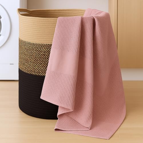 Image of haus & kinder Maple Waffle Bath Towel | Honeycomb Bathing Towels | 100% Cotton Towel for Men, Women | Gym Towels, Spa Towel | Ultra Absorbent Towel | 220 GSM | Quick Dry Solid Dusty Rose, 75x150 Cm