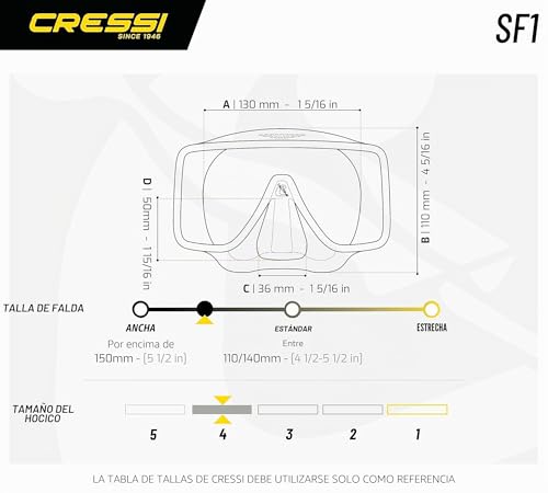 Máscara de buceo CRESSI SF1 con lente templada de gran campo visual para apnea 6