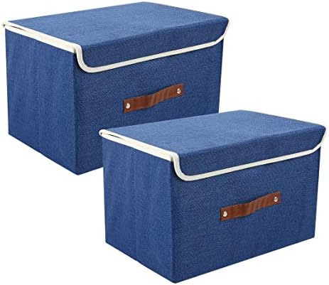 Storage Bin with Lid, Zonyon Fabric Foldable Storage Cube Box,Closet Organizer,Nursery Hamper Basket with Handle for Home, Entryway, Bedroom, Playing room, Office, Living Room,Khaki,2 Packs