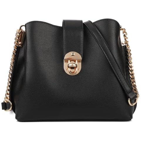 Kiepoar Small Leather Shoulder Bag Women Girls Elegant Shoulder Bag Handbag Casual Bag with 3 Compartments Vintage Women's Messenger Crossbody Bag Leather Bag Fashionable Lightweight, black, Small Cover