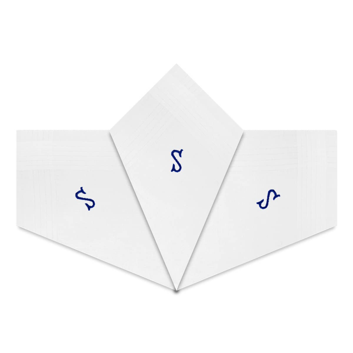 Warwick & Vance 3 Pack Of Mens/Gentlemens White Satin Bordered Handkerchiefs With Blue Embroidered Initials, Letter S