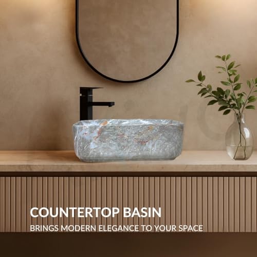 Image of Artiva Ceramic Wash Basin /Tabletop Washbasin For Bathroom,12 inchx16 inch /Small Countetop Bathroom Basin /Table Top Basin For Home,Office,Hotel /Rectangle Glossy Sink (Oligrey-Marble,12x16 Inch)