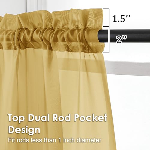 Image of OVZME Gold Sheer Curtains 72 Inches Long 2 Panels - Soft Light Filtering Window Sheer Panels for Living Room /Bedroom, Top Dual Rod Pocket, 1 Pair, Each 42Wx72L Inches