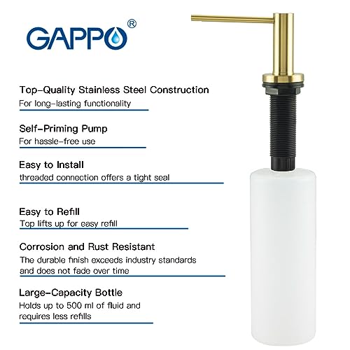 Image of Kitchen Sink Soap Dispenser Champagne Gold Stainless Steel GAPPO Countertop Pump Hand Lotion Built in Bottle
