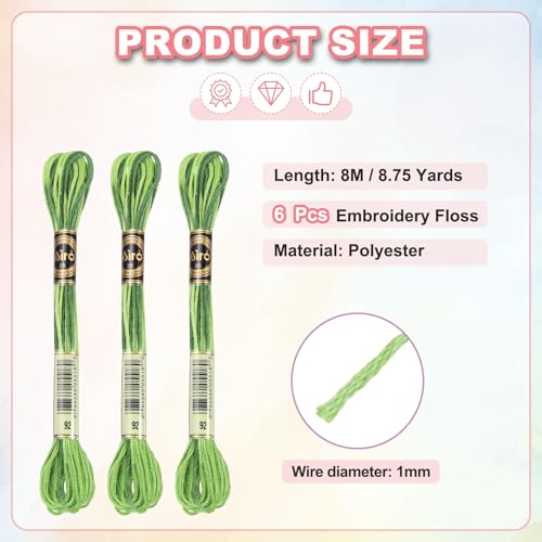 Image of PATIKIL 6 Skeins Embroidery Floss, Polyester Embroidery Threads Bracelets String for Cross-Stitch Hand Embroidery, Green