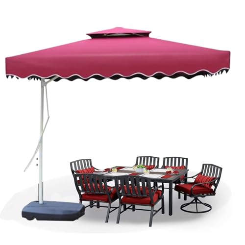 Image of THESHELTERS Side Pole Square (250x250cm) Outdoor Garden Umbrella with Movable 60KG Water Base Stand for Patio, Terrace, Cafe and Balcony | Waterproof Big Size Outdoor Umbrella