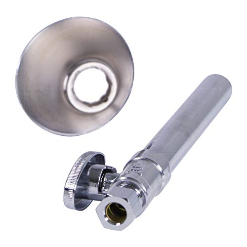 Image of Midline Valve 84212QS-OM-5 Water Supply Straight Stop Valve with 5'' Extension Tube; 1 /4 Turn Handle; 1 /2 in. SWT x 3 /8 inch COMP; Chrome Plated Brass (5 Pack)
