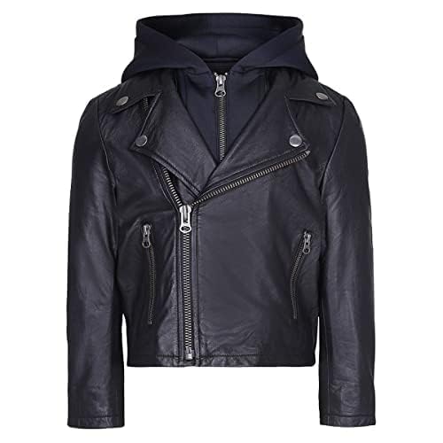 Kids Motorcycle Jacket - Genuine Black Boys Leather Jacket with Hoodie2