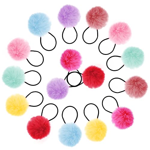 16 Pezzi Pompon Elastici Capelli Bambina Ball Elastic Hair Ties Fluffy Ponytail Holder Girls Pom Pom di Pelliccia Headbands Pon Pon Pelliccia Colorati