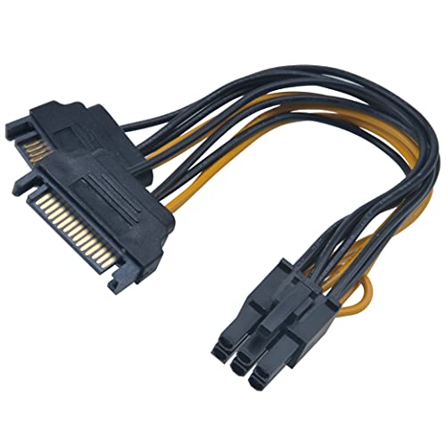 Akasa SATA Power Supply to 6 Pin PCIe Adapter Cable | Converts 2 x 15 Pin SATA Power to 6 Pin PCIe | Provides Power Supply Support for Graphics Card | 15cm AK-CBPW13-15 Black