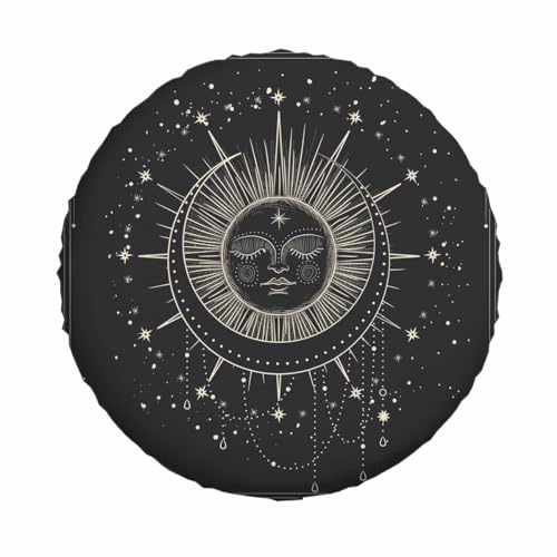 Image of Sun and Moon Spare Tire Cover 15 inch Wheel Beautiful Sleeping Face Bright Stars Protectors Weatherproof Universal for Trailer Tire Cover Rv SUV Truck Camper Travel Trailer