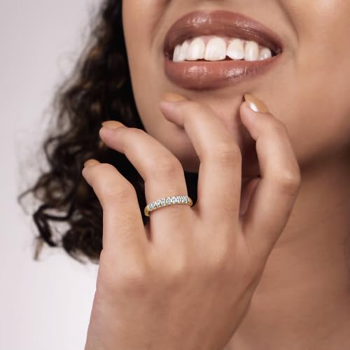 GILDED 925 Sterling Silver & 14K Gold Plated Statement Ring Bands for Women in 1/4 ctw Lab Grown Diamond | Anniversary Wedding Band | Promise Rings | Eternity Stackable Diamond Rings for Women Size 74