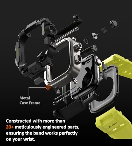Image of ULTIMAL Rugged Case with Band for Apple Watch 44mm,Compatible with Apple Watch Series SE 3 /SE 2 /SE Generation /6 /5 /4, Military Grade Shockproof Bumper Cover for iWatch Tactical Band Men (44mm,Fluorescent Green)