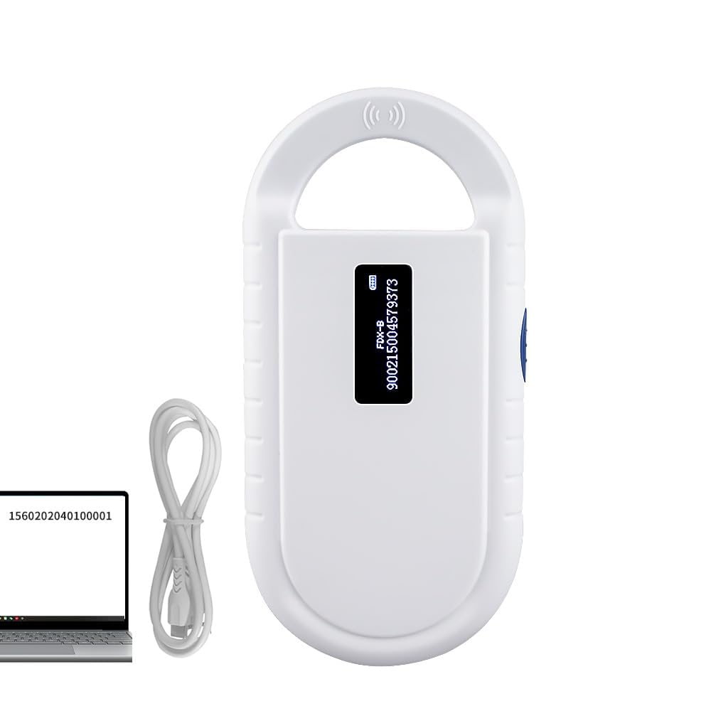 Pet ID Microchip Scanner, 134.2Khz Smart Chip Handheld ID Scanner Supports ISO11784/ISO11785, FDXB, ID64 RFID Data Storage Upload to Pc USB Interface Rechargeable for Dog/Pet/Cat/Animal