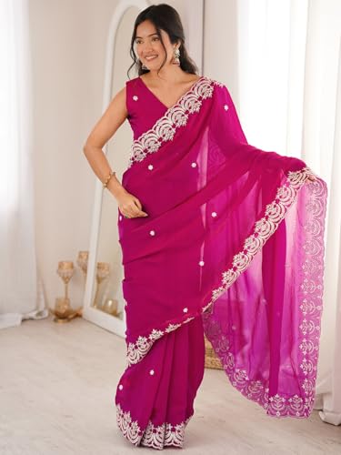 Image of SIRIL Women's Tissue Silk Sequence Embroidery Saree With Unstitched Blouse Piece