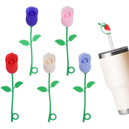 5 couvre-pailles Stanley fleur rose silicone réutilisable